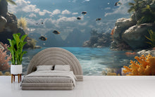 Load image into Gallery viewer, Underwater Ocean Wallpaper Mural – 3D Tropical Coral Reef Wall Art – Marine Life Bedroom Decor – Peel and Stick Aquarium Theme Wall Mural