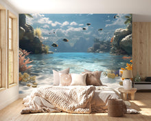 Load image into Gallery viewer, Underwater Ocean Wallpaper Mural – 3D Tropical Coral Reef Wall Art – Marine Life Bedroom Decor – Peel and Stick Aquarium Theme Wall Mural