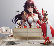 Load image into Gallery viewer, Anime Warrior Girl Wall Mural – Red Armor Fantasy Sword Art, Peel and Stick Mural for Gamers, Anime Bedroom Decor, Manga Heroine Poster
