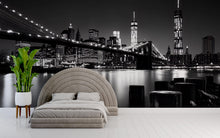 Load image into Gallery viewer, Black &amp; White NYC Skyline Wall Mural – Brooklyn Bridge Cityscape Wallpaper, Modern New York Decor, Peel and Stick Urban Wall Art