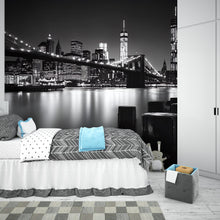 Load image into Gallery viewer, Black &amp; White NYC Skyline Wall Mural – Brooklyn Bridge Cityscape Wallpaper, Modern New York Decor, Peel and Stick Urban Wall Art