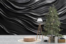 Load image into Gallery viewer, Black Wavy 3D Wall Mural – Modern Abstract Texture Wallpaper – Dark Fluid Design Peel and Stick Wall Art – Luxury Accent Wall Décor