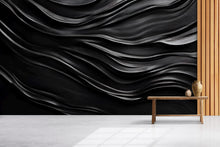 Load image into Gallery viewer, Black Wavy 3D Wall Mural – Modern Abstract Texture Wallpaper – Dark Fluid Design Peel and Stick Wall Art – Luxury Accent Wall Décor