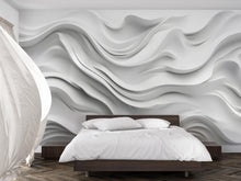 Load image into Gallery viewer, White Wavy 3D Wall Mural – Modern Minimalist Texture Wallpaper – Sculpted Abstract Wave Design – Peel and Stick Accent Wall for Bedroom