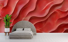 Load image into Gallery viewer, Red Wavy 3D Wall Mural – Abstract Fluid Texture Wallpaper – Modern Bold Accent Wall – Peel and Stick Bedroom Wall Art – Vibrant Sculpted art
