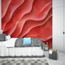 Load image into Gallery viewer, Red Wavy 3D Wall Mural – Abstract Fluid Texture Wallpaper – Modern Bold Accent Wall – Peel and Stick Bedroom Wall Art – Vibrant Sculpted art