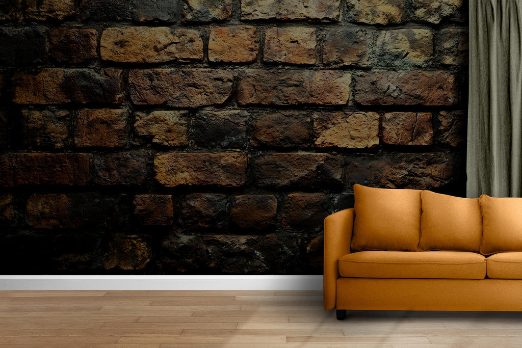 Rustic Brick Wall Mural – Realistic Aged Brick Texture Wallpaper – Industrial Peel and Stick Accent Wall – Vintage Loft Style Wall Decor