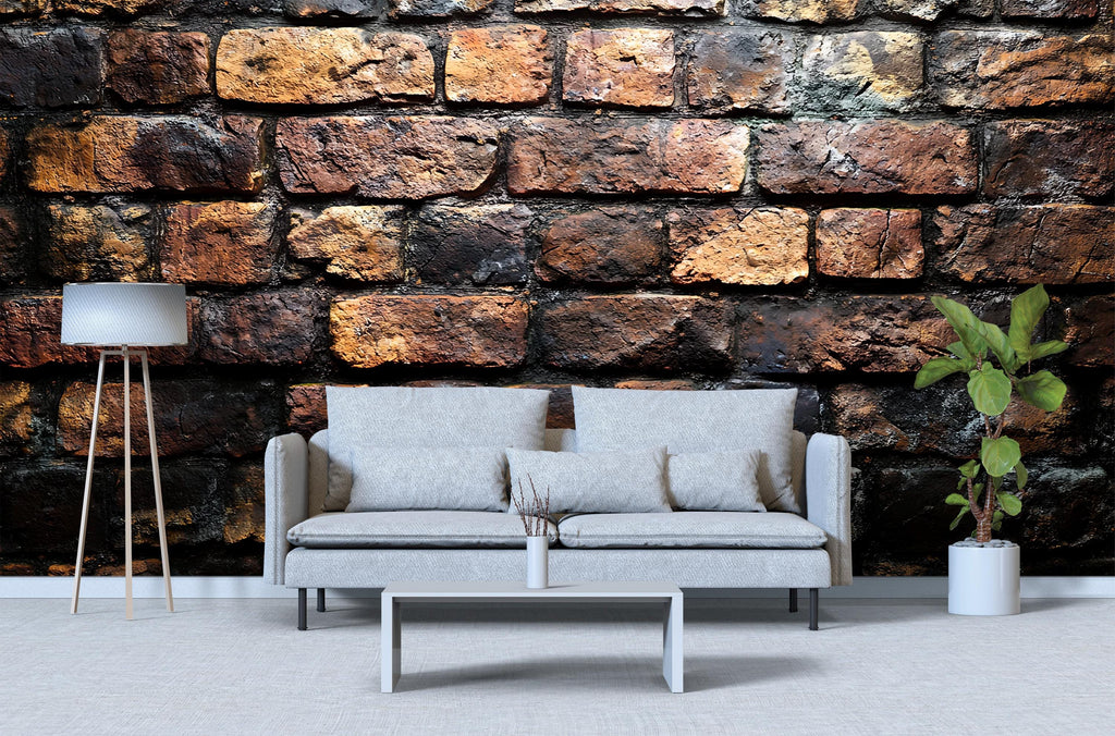 Rustic Brick Wall Mural – Realistic Aged Brick Texture Wallpaper – Industrial Peel and Stick Accent Wall – Vintage Loft Style Wall Decor