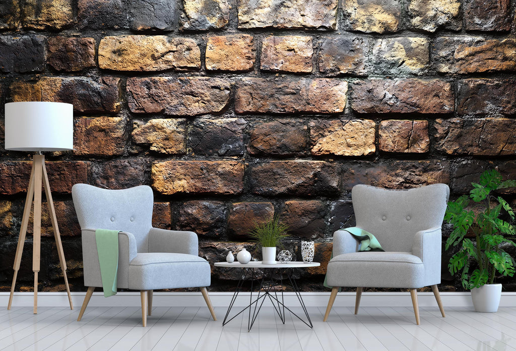 Rustic Brick Wall Mural – Realistic Aged Brick Texture Wallpaper – Industrial Peel and Stick Accent Wall – Vintage Loft Style Wall Decor
