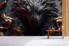 Load image into Gallery viewer, Dark Fantasy Dragon Wall Mural – Gothic Medieval 3D Wallpaper – Fierce Black Dragon Accent Wall – Peel and Stick Fantasy Wall Art for Game