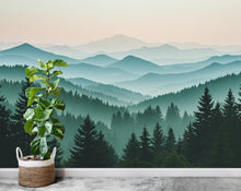 Load image into Gallery viewer, Watercolor Mountain Mural, Peel and Stick Pine Tree Wallpaper 701RS