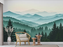 Load image into Gallery viewer, Watercolor Mountain Mural, Peel and Stick Pine Tree Wallpaper 701RS