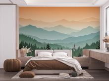 Load image into Gallery viewer, Mountain Wallpaper Peel and Stick Mountain Watercolor Wallpaper Mountain Wall Art Pine Tree Nature Wallpaper Blue Mountain Mural 702RS
