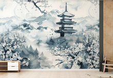 Load image into Gallery viewer, Japanese Nature Wallpaper Wall Graphics Japanese Pagoda Peel and Stick Girl room Wallpaper Self Japan Traditional Pattern 703RS