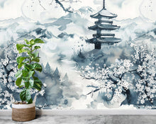 Load image into Gallery viewer, Japanese Nature Wallpaper Wall Graphics Japanese Pagoda Peel and Stick Girl room Wallpaper Self Japan Traditional Pattern 703RS