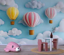 Load image into Gallery viewer, Hot Air Balloon Wall Mural – 3D Pastel Cloud Nursery Wallpaper for Baby Room, Kids Bedroom Decor – Peel &amp; Stick or Non-Woven