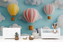 Load image into Gallery viewer, Hot Air Balloon Wall Mural – 3D Pastel Cloud Nursery Wallpaper for Baby Room, Kids Bedroom Decor – Peel &amp; Stick or Non-Woven