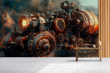 Load image into Gallery viewer, Steampunk Engine Wall Mural – Industrial Gear Machine Wallpaper for Game Room, Office or Studio – Peel &amp; Stick or Non-Woven