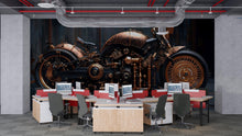 Load image into Gallery viewer, Steampunk Motorcycle Wall Mural – Vintage Industrial Bike Wallpaper for Man Cave, Garage, Office – Peel &amp; Stick or Non-Woven