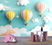 Load image into Gallery viewer, Hot Air Balloon Nursery Wall Mural – 3D Pastel Cloud Wallpaper for Baby Room or Playroom – Peel and Stick or Non-Woven
