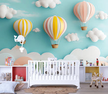 Load image into Gallery viewer, Hot Air Balloon Nursery Wall Mural – 3D Pastel Cloud Wallpaper for Baby Room or Playroom – Peel and Stick or Non-Woven