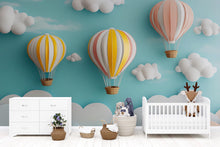 Load image into Gallery viewer, Hot Air Balloon Nursery Wall Mural – 3D Pastel Cloud Wallpaper for Baby Room or Playroom – Peel and Stick or Non-Woven