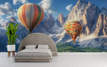 Load image into Gallery viewer, Hot Air Balloon Wall Mural – Realistic Mountain Landscape Wallpaper for Bedroom or Office – Peel &amp; Stick or Non-Woven