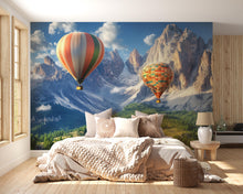 Load image into Gallery viewer, Hot Air Balloon Wall Mural – Realistic Mountain Landscape Wallpaper for Bedroom or Office – Peel &amp; Stick or Non-Woven