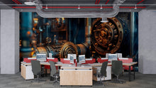 Load image into Gallery viewer, Steampunk Gear Vault Wall Mural – Industrial Lock Mechanism Wallpaper for Office, Studio or Game Room – Peel &amp; Stick or Non-Woven