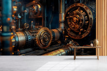 Load image into Gallery viewer, Steampunk Gear Vault Wall Mural – Industrial Lock Mechanism Wallpaper for Office, Studio or Game Room – Peel &amp; Stick or Non-Woven