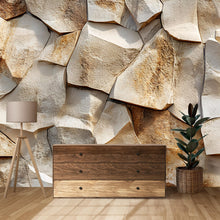 Load image into Gallery viewer, 3D Sandstone Rock Wall Mural – Textured Stone Look Wallpaper – Rustic Natural Accent Wall – Peel and Stick Faux Stone for Living