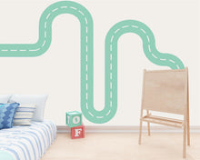 Load image into Gallery viewer, Teal Road Wall Decal for Kids Room – Peel and Stick Car Track Sticker – Boy’s Nursery Traffic Path Wall Art – Removable Vinyl Decor
