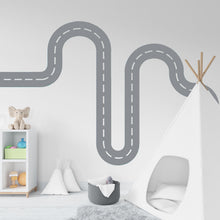 Load image into Gallery viewer, Teal Road Wall Decal for Kids Room – Peel and Stick Car Track Sticker – Boy’s Nursery Traffic Path Wall Art – Removable Vinyl Decor