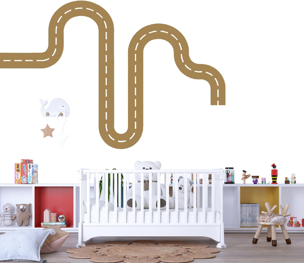 Teal Road Wall Decal for Kids Room – Peel and Stick Car Track Sticker – Boy’s Nursery Traffic Path Wall Art – Removable Vinyl Decor