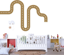 Load image into Gallery viewer, Teal Road Wall Decal for Kids Room – Peel and Stick Car Track Sticker – Boy’s Nursery Traffic Path Wall Art – Removable Vinyl Decor