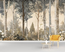 Load image into Gallery viewer, Vintage Forest Birch Tree Wall Mural – Neutral Botanical Wallpaper – Tranquil Woodland Wall Art – Peel and Stick Rustic Nature Décor