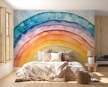 Load image into Gallery viewer, Boho Rainbow Wall Mural for Nursery – Gender Neutral Peel and Stick Wallpaper – Watercolor Rainbow Kids Room Decor – Large Removable Mural