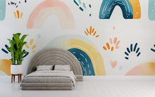 Load image into Gallery viewer, Minimalist Rainbow Wall Mural – Gender Neutral Peel and Stick Wallpaper – Abstract Modern Nursery Decor – Removable Large Wall Art