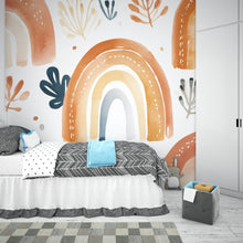 Load image into Gallery viewer, Earth Tone Rainbow Wall Mural – Boho Abstract Peel and Stick Wallpaper – Neutral Removable Mural for Bedroom or Nursery Wall Decor