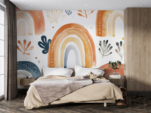 Load image into Gallery viewer, Earth Tone Rainbow Wall Mural – Boho Abstract Peel and Stick Wallpaper – Neutral Removable Mural for Bedroom or Nursery Wall Decor