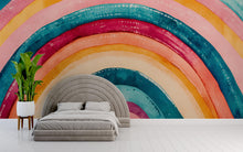 Load image into Gallery viewer, Modern Rainbow Wall Mural – Bold Watercolor Peel and Stick Wallpaper – Abstract Colorful Removable Mural for Bedroom or Kids Room