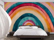 Load image into Gallery viewer, Modern Rainbow Wall Mural – Bold Watercolor Peel and Stick Wallpaper – Abstract Colorful Removable Mural for Bedroom or Kids Room