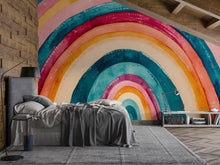 Load image into Gallery viewer, Modern Rainbow Wall Mural – Bold Watercolor Peel and Stick Wallpaper – Abstract Colorful Removable Mural for Bedroom or Kids Room