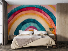Load image into Gallery viewer, Modern Rainbow Wall Mural – Bold Watercolor Peel and Stick Wallpaper – Abstract Colorful Removable Mural for Bedroom or Kids Room