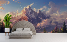 Load image into Gallery viewer, Majestic Mountain Wall Mural – Snowy Peak Nature Wallpaper – Dramatic Sunset Landscape – Peel &amp; Stick Adventure Wall Art for Bedroom