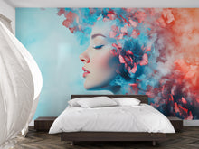 Load image into Gallery viewer, Surreal Woman Wall Mural – Abstract Floral Face Peel and Stick Wallpaper – Dreamy Removable Art Mural for Bedroom or Creative Spaces