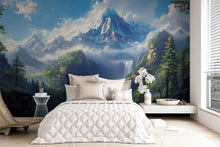 Load image into Gallery viewer, Majestic Mountain Waterfall Mural – Scenic Forest Landscape Wall Art – Peel &amp; Stick Nature Wallpaper – Serene Bedroom Wall Decor