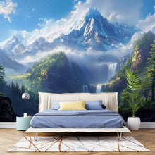 Load image into Gallery viewer, Majestic Mountain Waterfall Mural – Scenic Forest Landscape Wall Art – Peel &amp; Stick Nature Wallpaper – Serene Bedroom Wall Decor