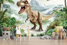 Load image into Gallery viewer, Dinosaur Wall Mural for Nursery – Realistic T-Rex Jungle Peel and Stick Wallpaper – Dino Theme Removable Mural for Kids Room Decor