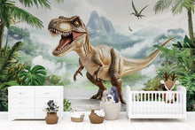 Load image into Gallery viewer, Dinosaur Wall Mural for Nursery – Realistic T-Rex Jungle Peel and Stick Wallpaper – Dino Theme Removable Mural for Kids Room Decor